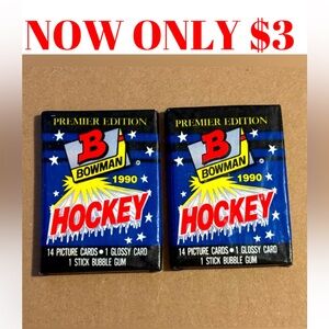2 PACKS 1990/91 Bowman Premier 1st Edition Sealed Hockey Cards Pack